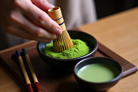 茶道体験でお茶を点てる様子
